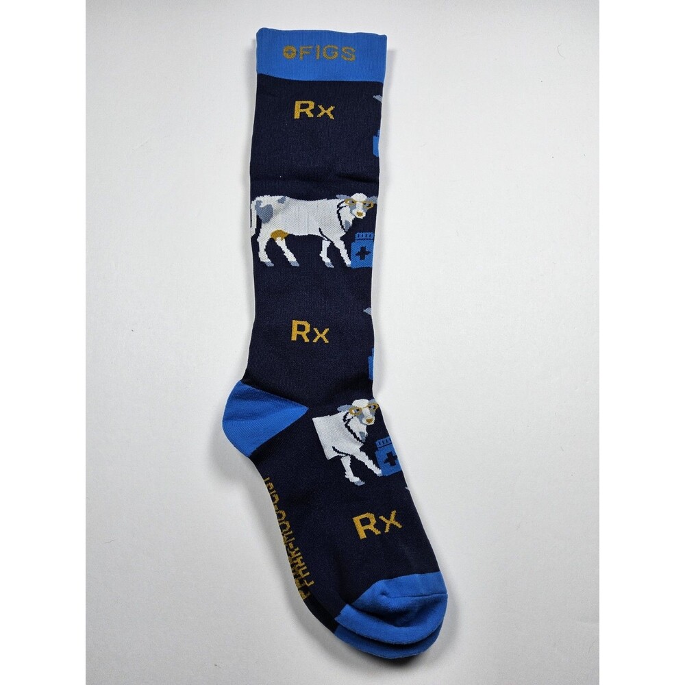 FIGS Compression Phar-Moo-Cist Cow Pharmacist Nurse Medical Socks Size L